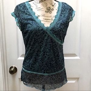 DKNY blue & green layered Lacey blouse